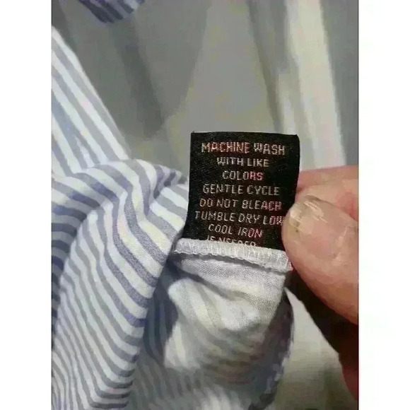 World Together Roses Crop Top MEDIUM Blue White Striped Embroidered Roses Ruffle - Picture 4 of 10